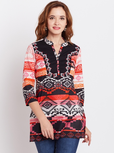 

Rain & Rainbow Women Red & White Printed Pure Cotton Top
