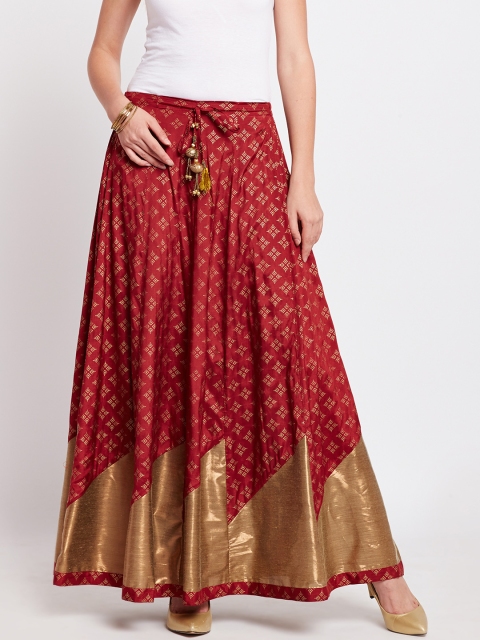 

Rain & Rainbow Maroon Printed Flared Maxi Skirt
