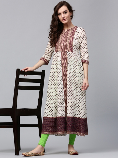 

Rain & Rainbow Women Beige & Burgundy Printed A-Line Kurta