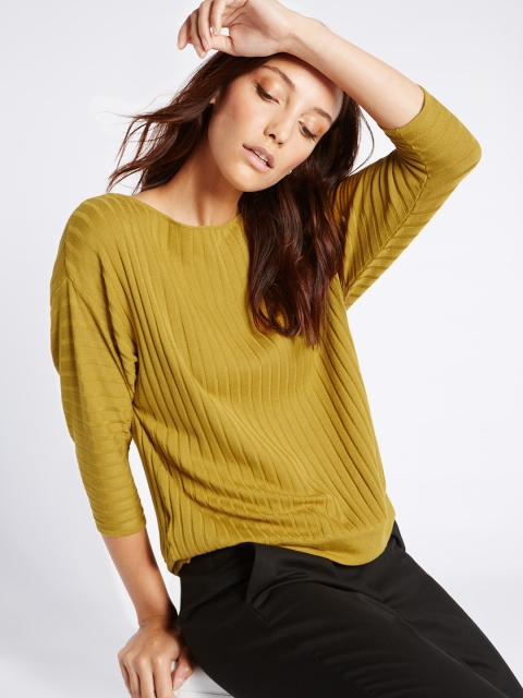 

Marks & Spencer Women Green Self-Striped Pullover