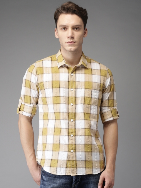 

HERE&NOW Men Khaki & White Regular Fit Checked Casual Shirt