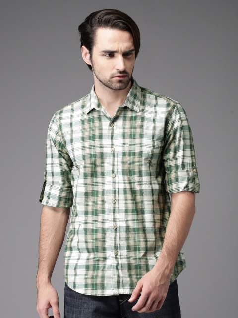 

HERE&NOW Men Green & Off-White Regular Fit Checked Casual Shirt