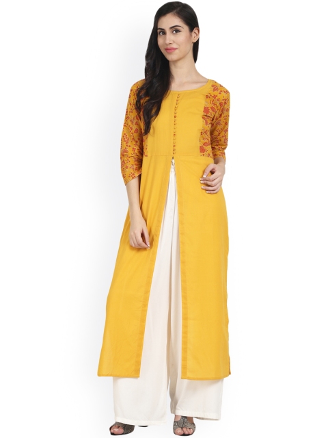 

Nayo Women Mustard Yellow Printed Straight Kurta