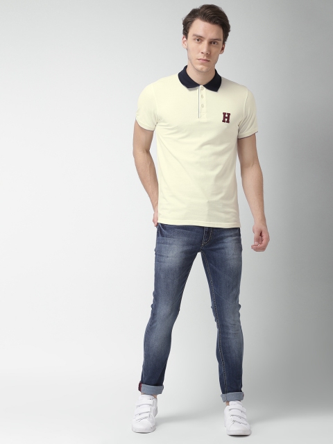 

Harvard Men Cream-Coloured Solid Polo Collar T-shirt