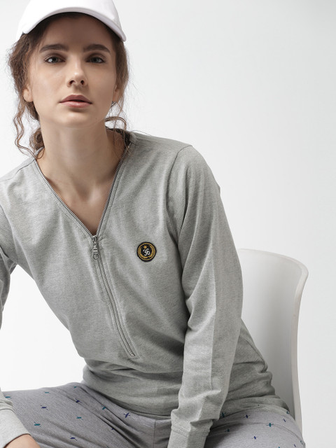 

Harvard Women Grey Melange Solid Sweatshirt