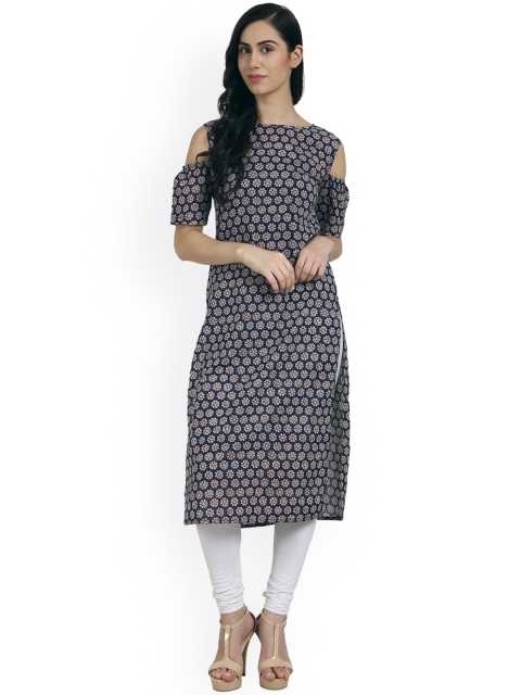 

Nayo Women Blue Printed Straight Kurta