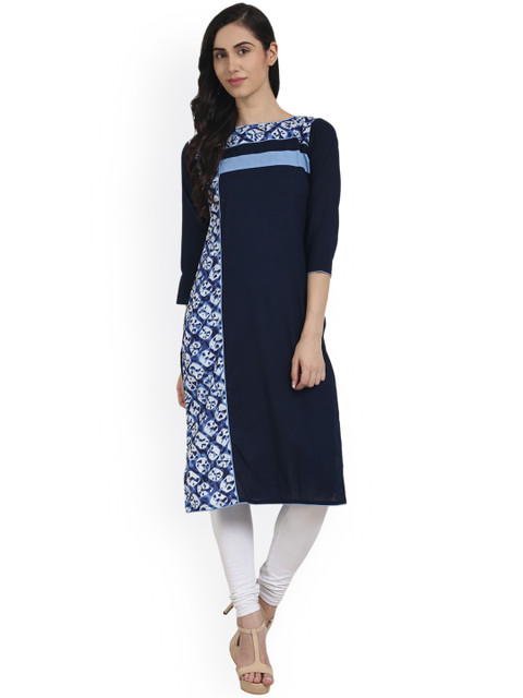 

Nayo Women Navy Blue Printed Straight Kurta