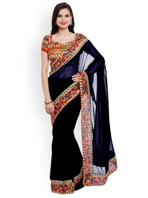 

Chhabra 555 Black Poly Georgette Solid Patola Saree