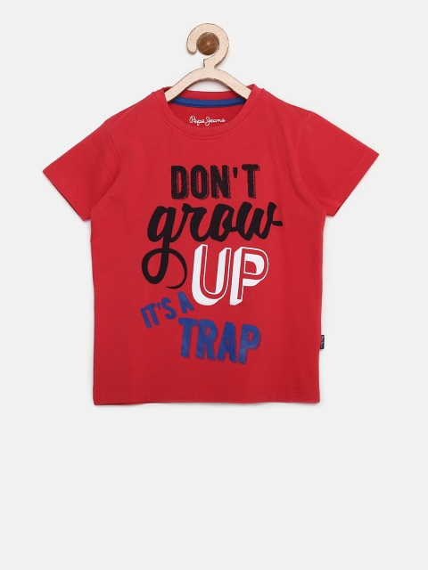 

Pepe Jeans Boys Red Printed Round Neck Pure Cotton T-shirt