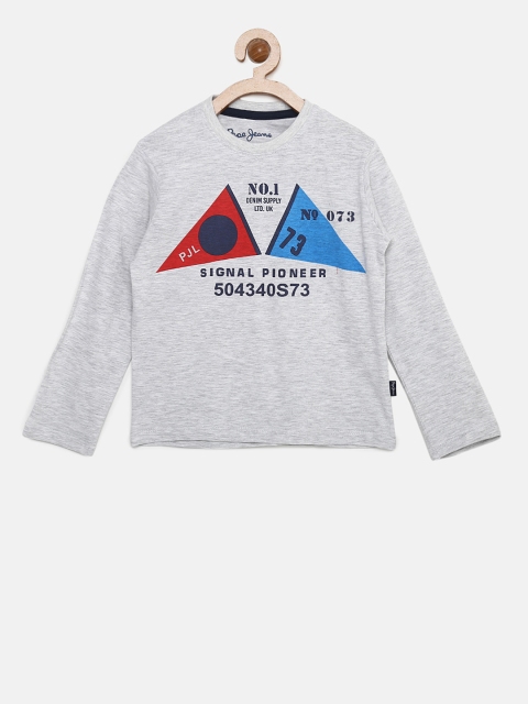 

Pepe Jeans Boys Grey Melange Printed Round Neck T-shirt