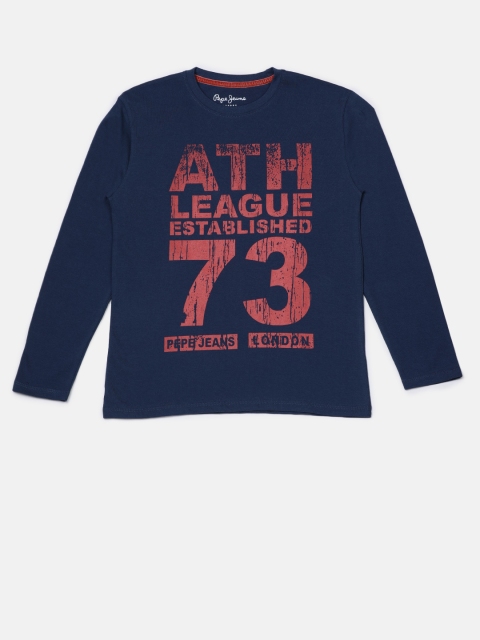

Pepe Jeans Boys Blue Solid Round Neck T-shirt, Navy blue