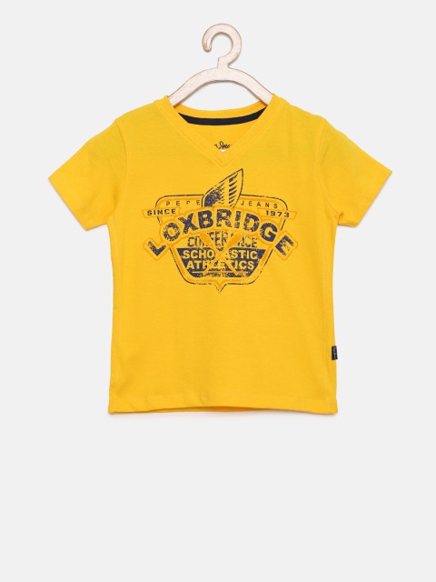 

Pepe Jeans Boys Yellow Printed V-Neck T-shirt