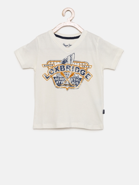 

Pepe Jeans Boys Off-White Printed V-Neck T-shirt
