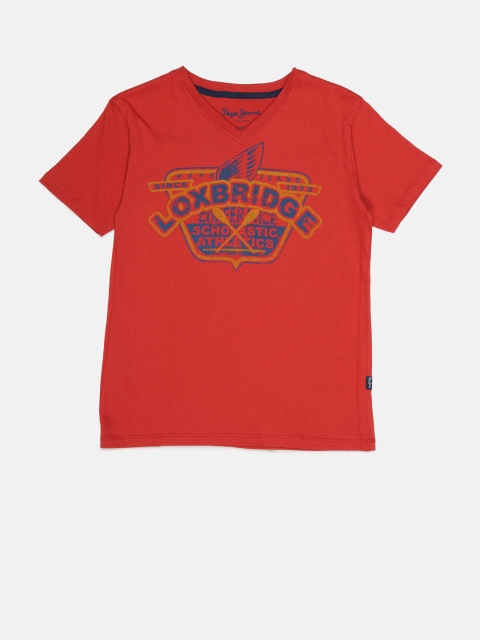 

Pepe Jeans Boys Red Printed V-Neck T-shirt