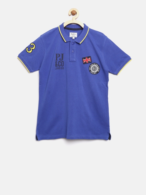 

Pepe Jeans Boys Blue Solid Polo Collar T-shirt
