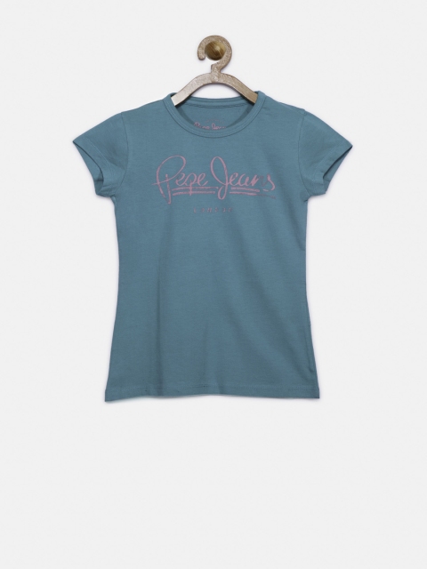 

Pepe Jeans Girls Blue Printed Round Neck Pure Cotton T-shirt