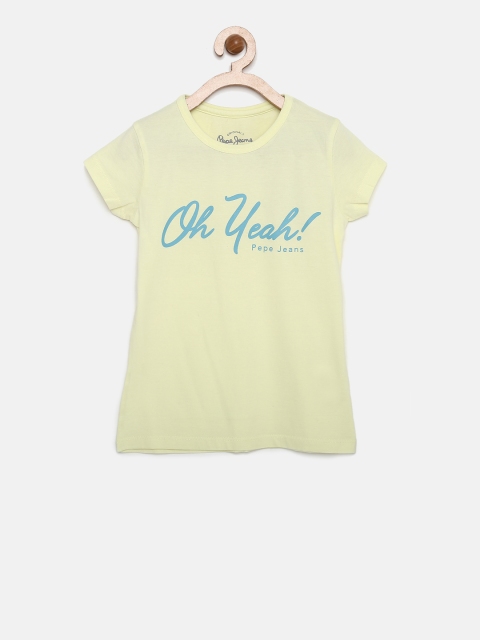 

Pepe Jeans Girls Yellow Printed Round Neck T-shirt