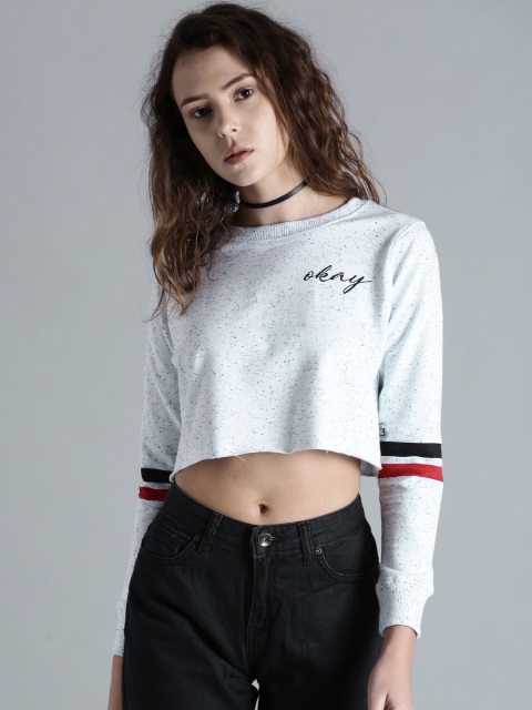 

Kook N Keech Women Off-White Self Design Crop Sweatshirt