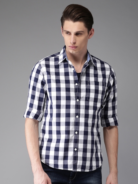 

Moda Rapido Men Navy Blue & White Regular Fit Checked Casual Shirt