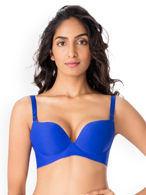 

PrettySecrets Blue Solid Non-Wired Lightly-Padded Plunge Bra