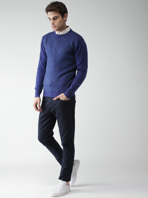 

INVICTUS Men Blue Self-Design Pullover Sweater