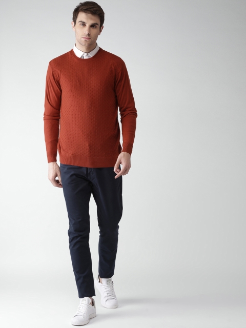 

INVICTUS Men Rust Self-Design Pullover Sweater
