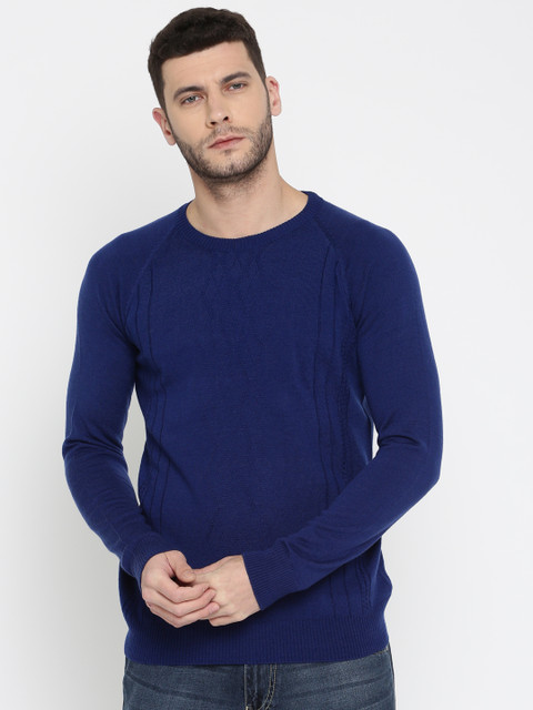 

INVICTUS Men Blue Self Design Sweater