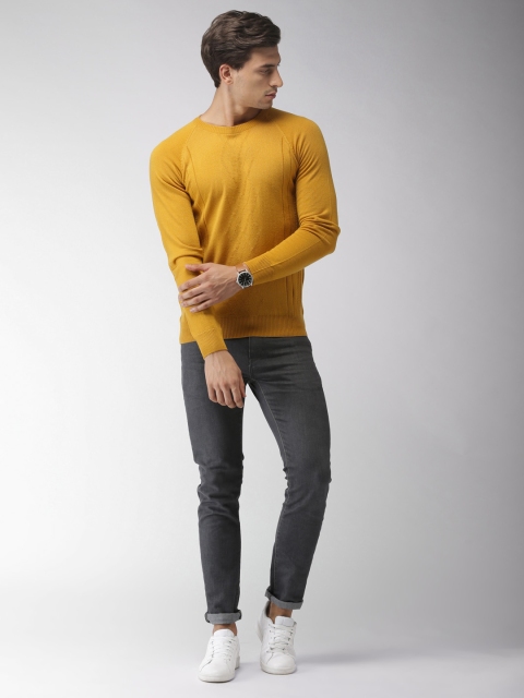 

INVICTUS Men Mustard Yellow Self Design Sweater