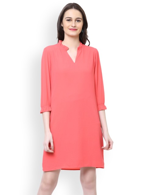 

Harpa Women Coral Solid A-Line Dress