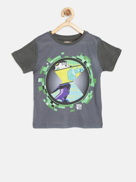 

YK Ben10 Boys Charcoal Grey & Green Printed Round Neck T-shirt