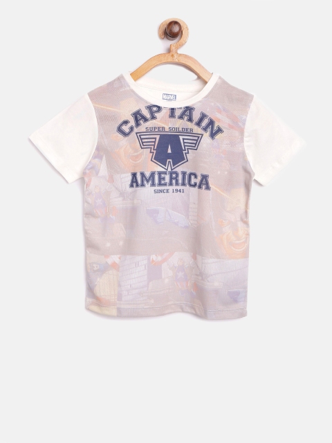

YK Marvel Boys Taupe & Off-White Printed Round Neck T-shirt