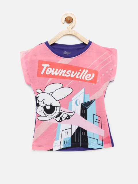 

YK Powerpuff Girls Pink & Purple Printed Round Neck T-shirt