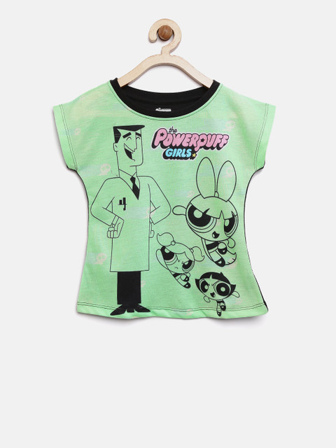 

YK Powerpuff Girls Green & Black Printed Round Neck T-shirt