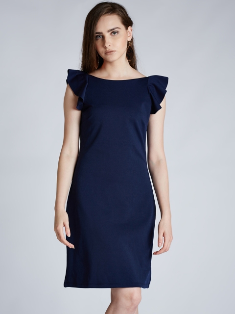 

Harpa Women Navy Solid Bodycon Dress, Navy blue