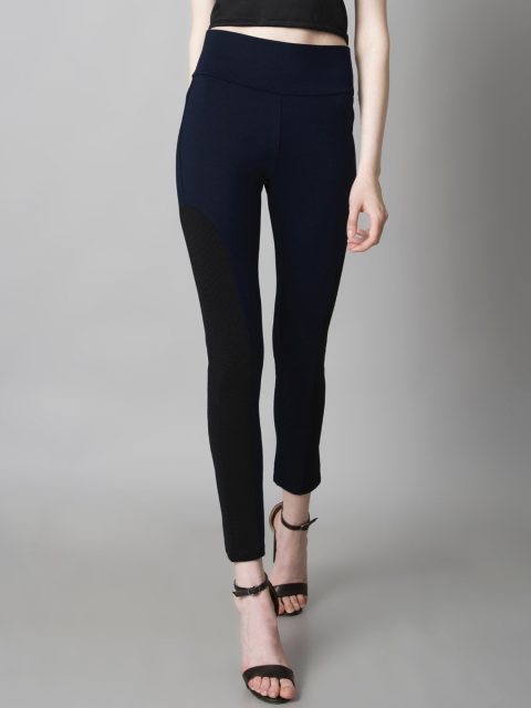 

FabAlley Navy & Black Panelled Colourblocked Treggings, Navy blue