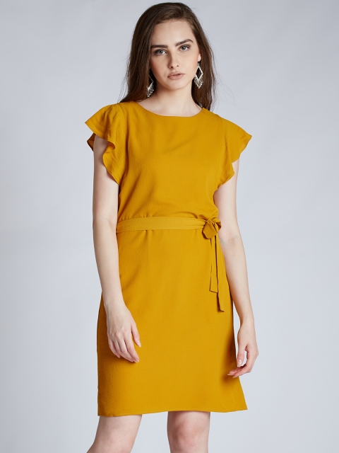 

Harpa Women Mustard Yellow Solid A-Line Dress