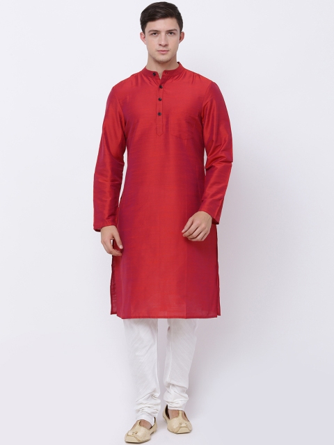 

Svanik Men Red Solid Straight Kurta