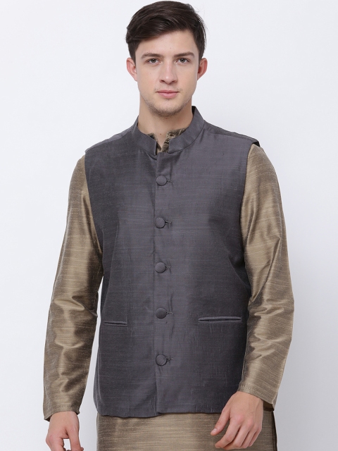 

Svanik Grey Solid Slim Fit Nehru Jacket