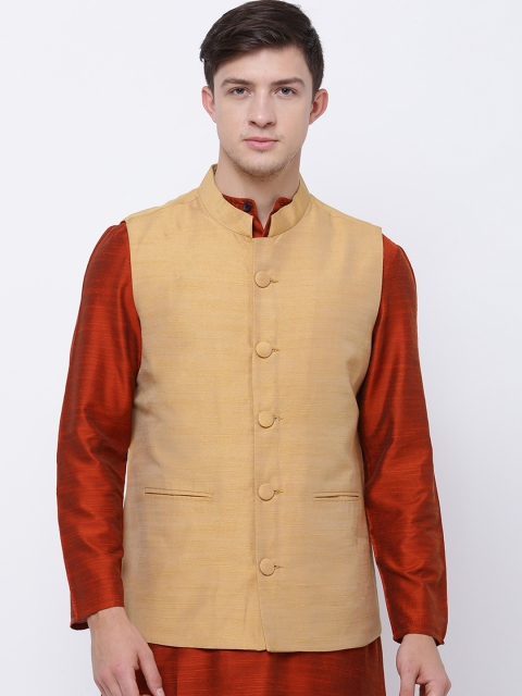 

Svanik Gold-Toned Solid Slim Fit Nehru Jacket