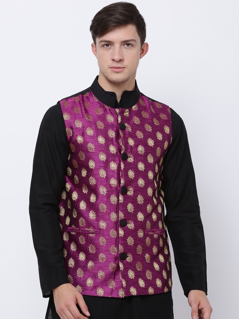 

Svanik Purple Brocade Nehru Jacket