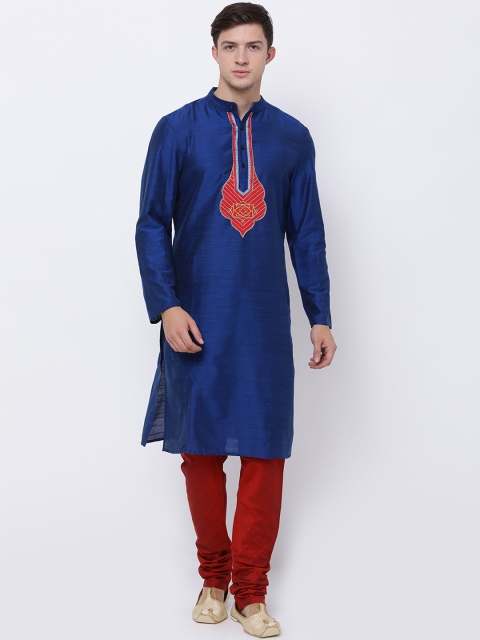 

Svanik Men Blue & Red Solid Kurta with Churidar