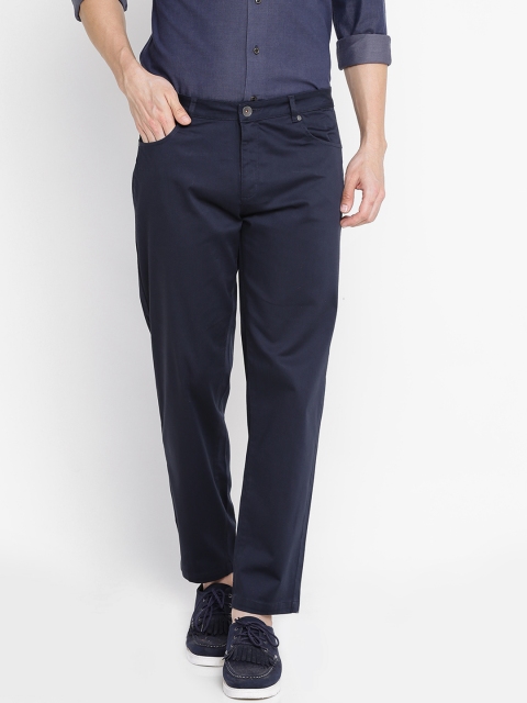 

United Colors of Benetton Men Navy Solid Casual Trousers, Navy blue