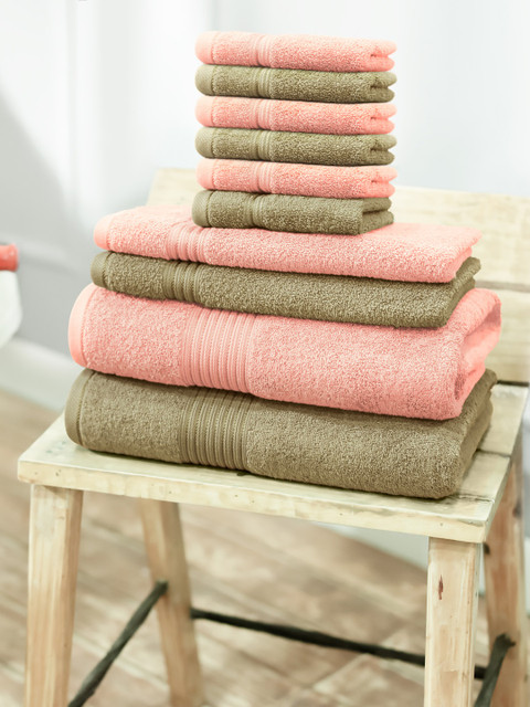 

swiss republic Set of 10 Cotton 600 GSM Towels, Peach