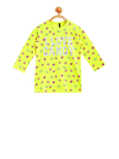 

United Colors of Benetton Girls Yellow Printed Round Neck T-shirt