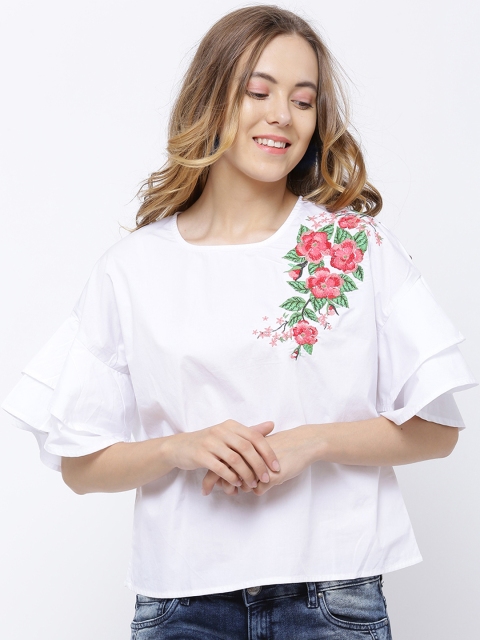 

Tokyo Talkies Women White Solid Boxy Top