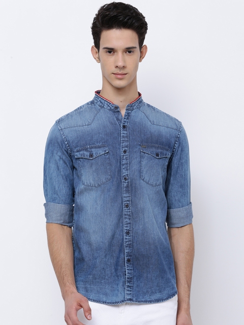 

LOCOMOTIVE Men Blue Slim Fit Faded Denim Casual Shirt