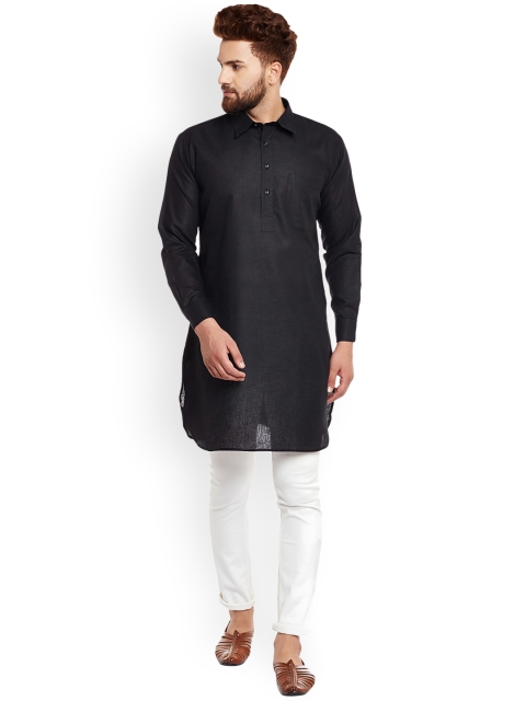 

SOJANYA Men Black Solid Straight Kurta