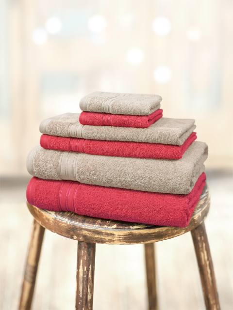 

swiss republic Set of 6 Cotton 450 GSM Towels, Maroon