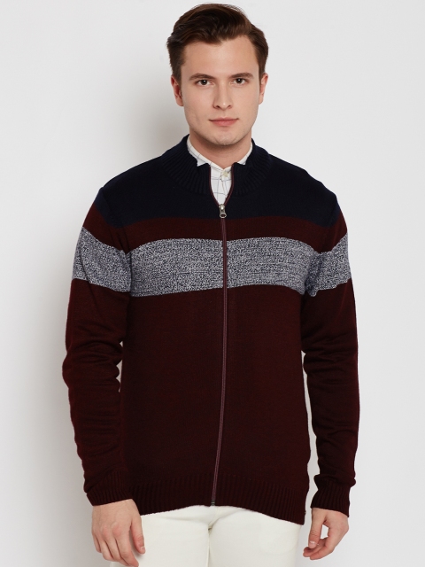 

Peter England Casuals Men Maroon & Navy Blue Striped Cardigan