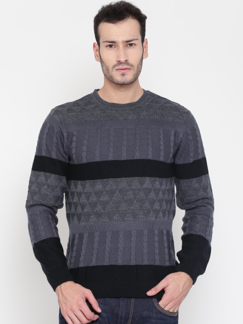 

Peter England Casuals Men Charcoal Grey & Black Self-Design Pullover